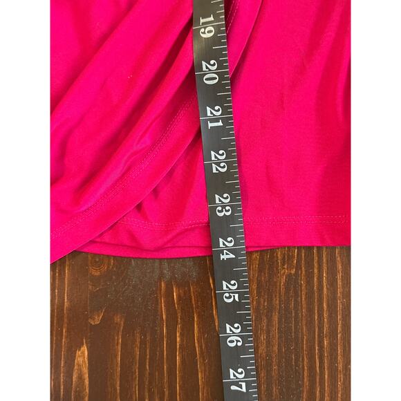 VTG Cache 90s Y2K Going Out Top L Fuchsia Pink Ruched Sides and Sleeves Low Cut - Picture 11 of 12
